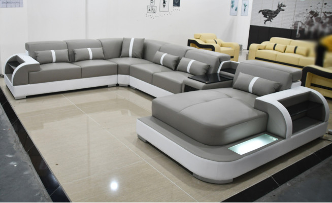 Ledersofa Sofa Modernes Polster Leder Design Ecksofa Couch Textil Wohnlandschaft