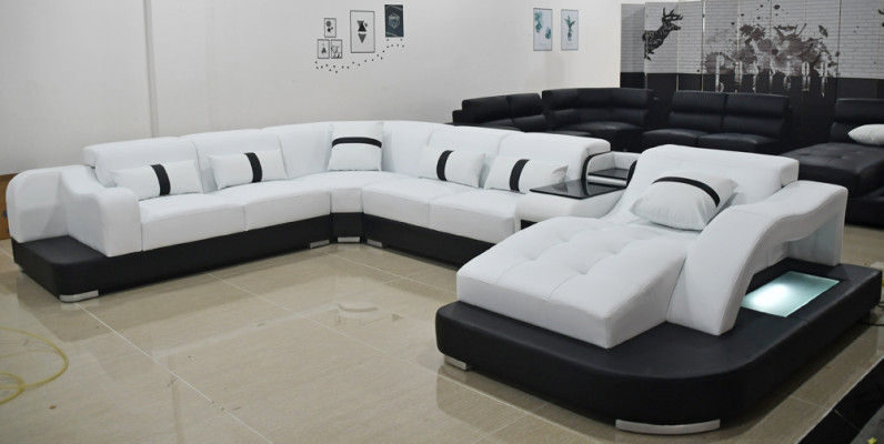 Ledersofa Sofa Modernes Leder Wohnlandschaft Design Ecksofa Couch Textil Polster