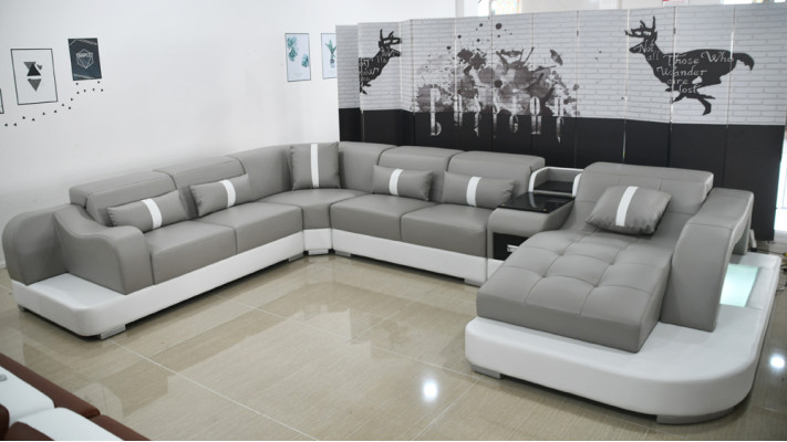 Ledersofa Sofa Modernes Leder Design Ecksofa Couch Textil Polster Wohnlandschaft