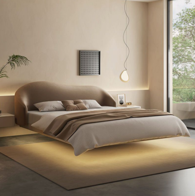 Beiges Wandbett Designer Schlafzimmer Betten Luxus Doppelbetten Holz