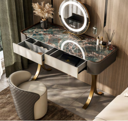 Beiger Schminktisch Designer Frisiertische Luxus Schubladen Holz Möbel