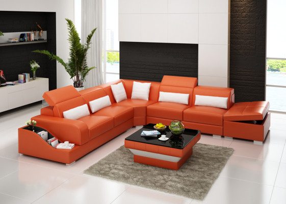 Ledersofa Couch Wohnlandschaft Ecksofa Eck Garnitur Sofa Modern Design