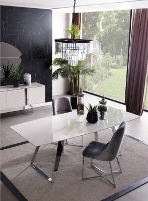 Esszimmer Garnitur Sofa Tisch 4x Stuhl Set Anrichte Spiegel Möbel 8tlg