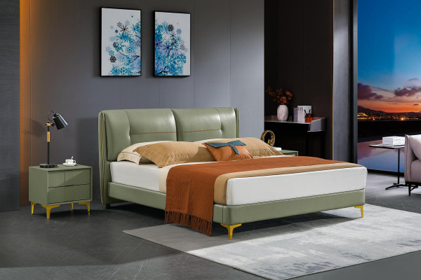 Schlafzimmer Set Bett Nachttisch Design Modern Luxus Betten Leder 3 tlg.