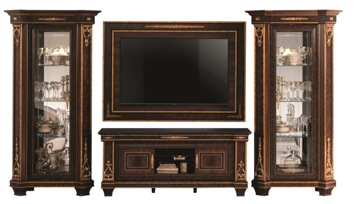 Wohnzimmer Komplettset Wohnzimmerkombination 4 tlg. Wohnwand Holz 2x Vitrine Neu