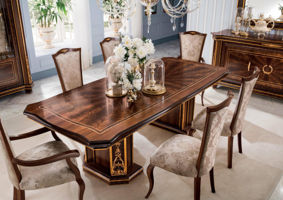 Möbel Tisch + 6x Stuhl Sets Esszimmer Garnitur Holz Komplett Barock