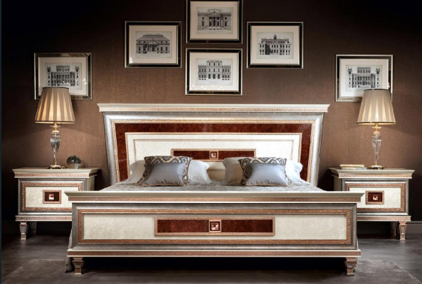 Bett 2x Nachttische 3tlg. Italienische Möbel Schlafzimmer Betten Holz Neu Set