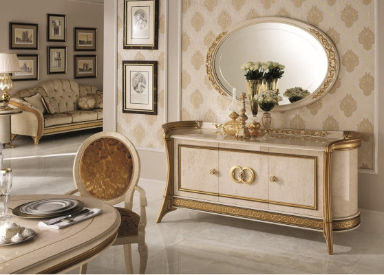 Kommode Holz Möbel Barock mit Spiegel Luxus Italienische Möbel 2tlg Garnitur Neu