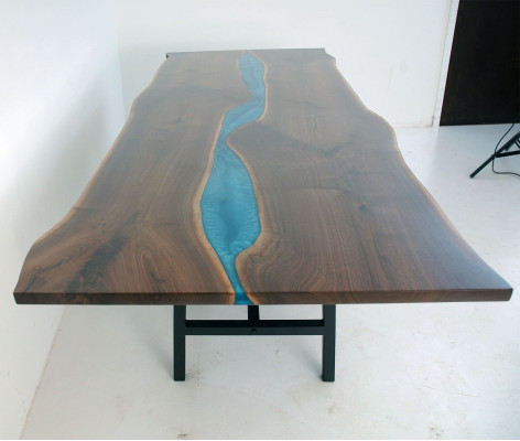 Echtes Holz Wasserfall Tisch Epoxid Tische Harz Esstisch Epoxy Massive