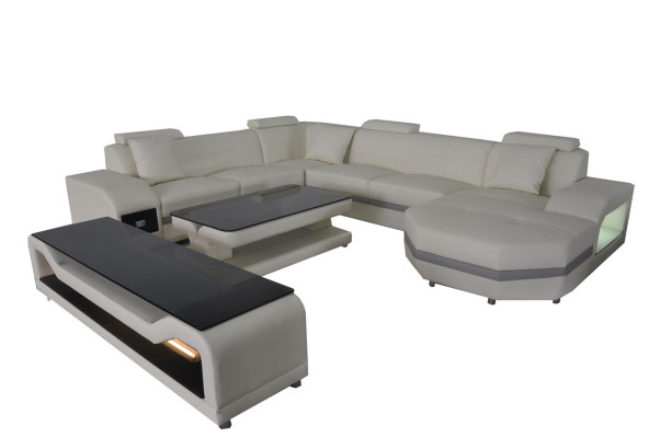 Leder Sofa Couch Polster Eck Sitz Garnitur Wohnlandschaft U Form couchen +USB