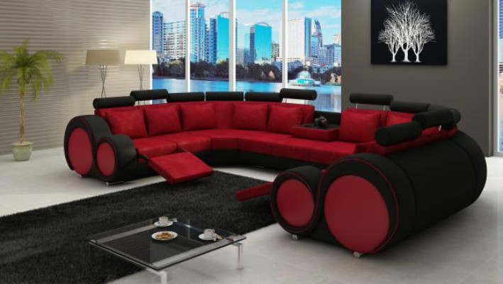 Moderne Leder Couch Ecksofa Polster Couchen XXL Big Wohnlandschaften + USB