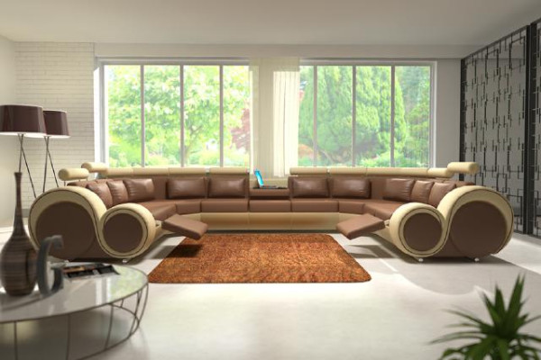 Ledersofa Polster Couch Wohnlandschaft Leder Textil Sofa XXL Ecksofa 