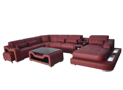 Leder Wohnlandschaft Garnitur Design Modern Ecke Sofa Couch U-Form G8027G Tisch