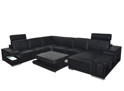 Leder Sofa Couch Polster Eck Sitz Garnitur Ecke couchen Wohnlandschaft +Tisch