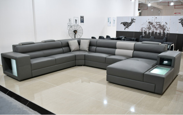 Wohnlandschaft Design Modern Leder Sofas Grau Neu Sofa U-Form Stoffsofa Couch