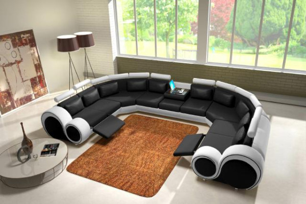 Ledersofa mit USB Polster Sofa Couch Ecksofa Wohnlandschaft Riesen XXL Relax Neu