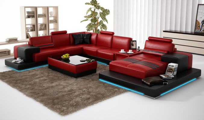 Ledersofa Couch Wohnlandschaft Ecksofa Eck Garnitur Design Modern Sofa + USB