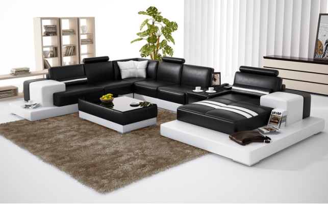Ledersofa Couch Wohnlandschaft Ecksofa Eck Garnitur Design Modern Sofa + USB
