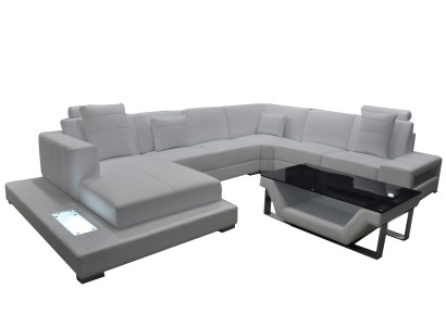 Ledersofa Ecksofa Wohnlandschaft Couch Polster Eckgarnitur Sitzecke + Tisch +USB