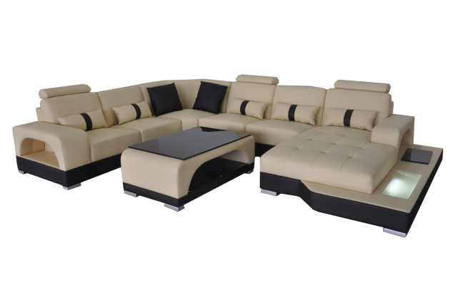 Leder Sofa Moderne Couch Polster Design Wohnlandschaft + Tisch Eck Couchen Sitz