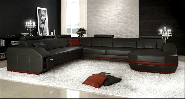 Leder Ecksofa Eckgarnitur Eckcouch Sofa Couch Wohnlandschaft Polster Tisch USB