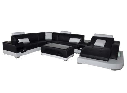 Leder Sofa Moderne Sitz Couch Design Polster Eck Couchen Wohnlandschaft + Tisch