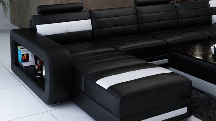 Ledersofa Sofa Couch Wohnlandschaft Ecksofa Garnitur Design Modern Sofa mit USB