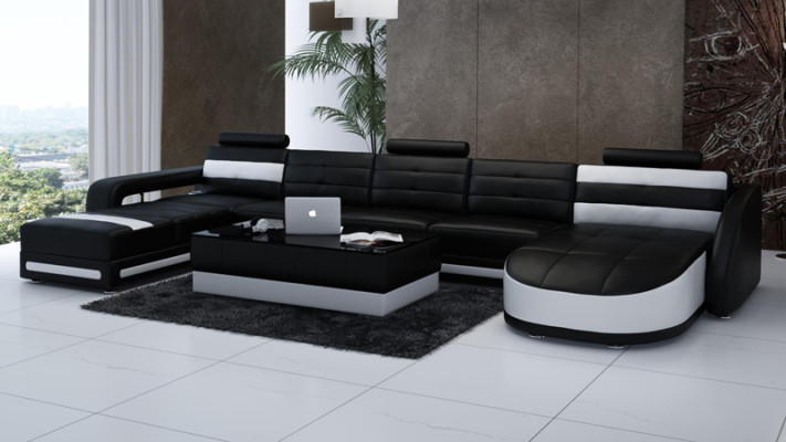 Ledersofa Sofa Couch Wohnlandschaft Ecksofa Garnitur Design Modern Sofa mit USB