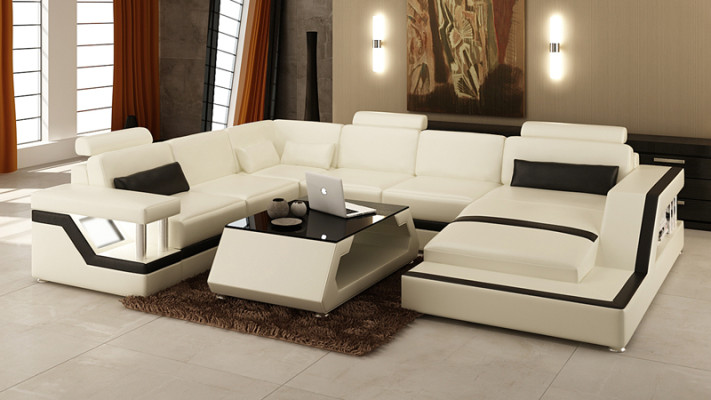 Design Leder Wohnlandschaft Eck Sofa Moderne Garnitur Couch Ecke Rot USB + LED