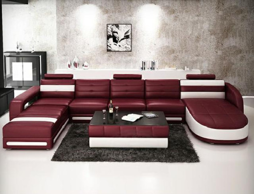 LEDERSOFA DESIGNER WOHNLANDSCHAFT SOFA U FORM mit USB COLO 3 ECKSOFA COUCH NEU