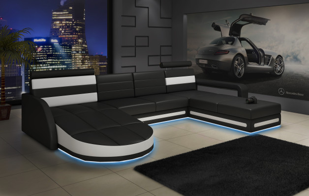 WOHNLANDSCHAFT LEDERSOFA XXL ECKSOFA + USB GARNITUR DESIGN ECKCOUCH Braun Neu