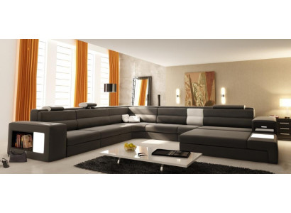Design Sofa Couch Sitz Leder Eck Polster Garnitur Wohnlandschaft Ecksofa A1 Blau