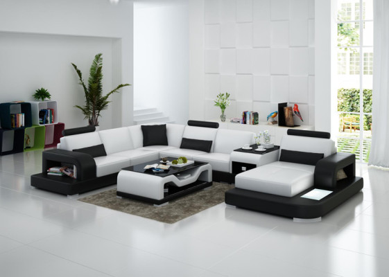 Ledersofa Couch Wohnlandschaft Ecksofa Eck Garnitur Design Modern Sofa mit USB