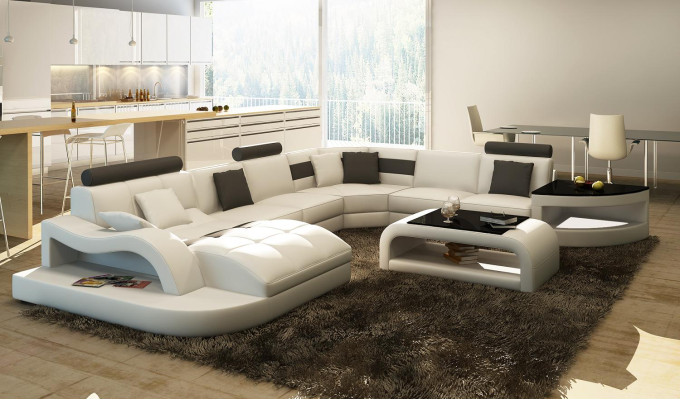 Multifunktion XXL Big Ledersofa Sofa Couch Eck Wohnlandschaft Ecksofa Polster