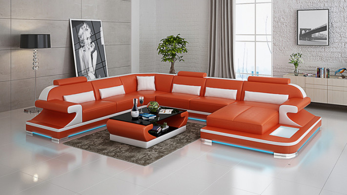 Ledersofa Couch Wohnlandschaft Ecksofa Eck Garnitur Design Modern Sofa G8021