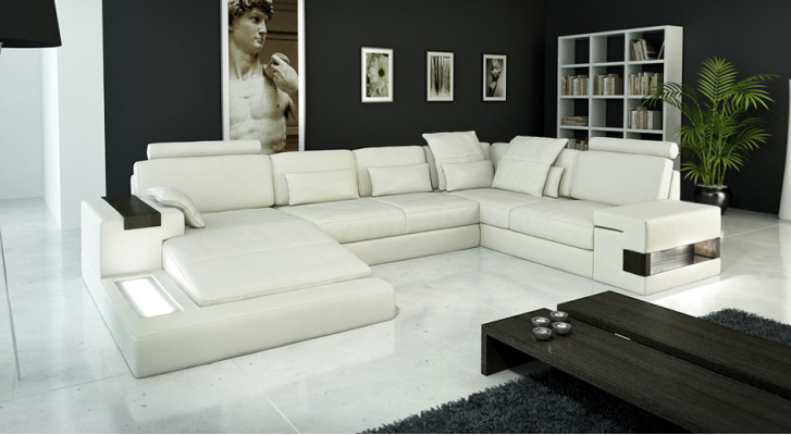 Ecksofa mit USB Sofa Couch Polster U Form Wohnlandschaft Ledersofa Designer Ecke