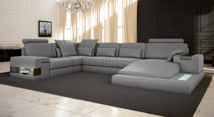 Ecksofa mit USB Sofa Couch Polster U Form Wohnlandschaft Ledersofa Designer Ecke