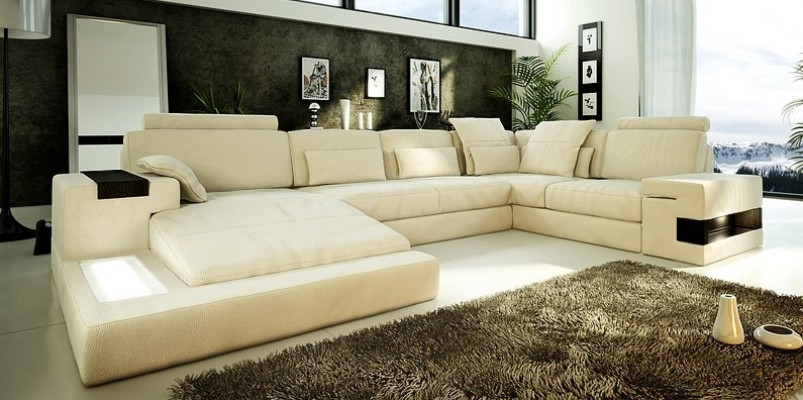 Big Sofa Wohnlandschaft Ledersofa Polster Sitz Ecke Couch Garnitur Sofas mit USB