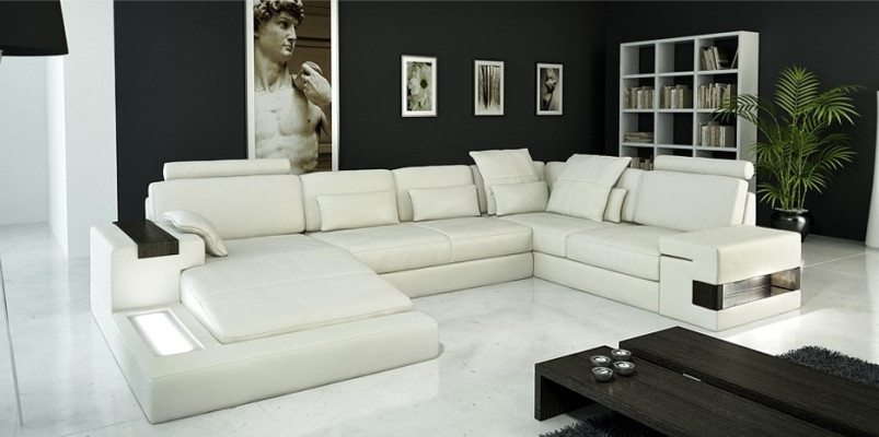 Ecksofa Ledersofa Sofa USB Polster Garnitur Form XXL Big Sofas Wohnlandschaft