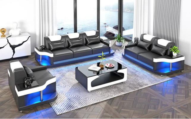 Sofagarnitur 3+2+1 Sitzer Set Design Sofa Polster Couchen Wohnzimmerset Leder