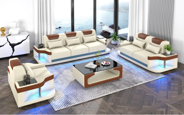 Sofagarnitur 3+2+1 Sitzer Set Design Sofa Polster Couchen Wohnzimmerset Leder