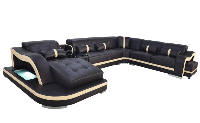 Leder Couch Polster Sitz Wohnlandschaft Modern Garnitur Sofa mit USB U Form LED