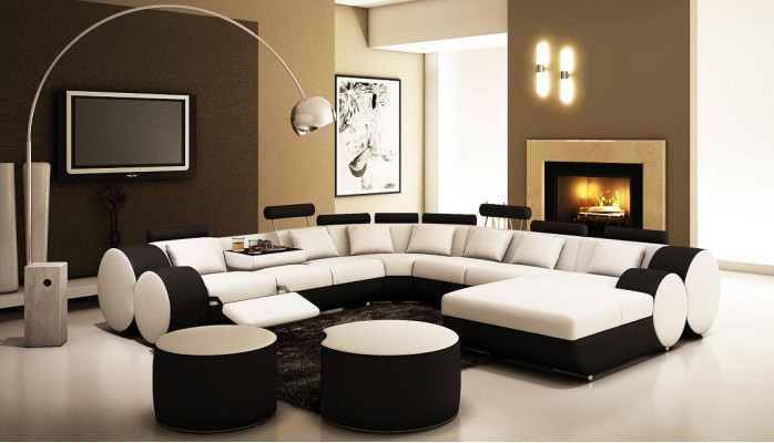Designer Ledersofa mit USB XXL Wohnlandschaft Big Sofa Polsterecke Ecksofa Relax