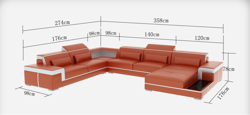 Ledersofa USB Wohnlandschaft Ecksofa Ecke Garnitur Design Moderne Sofa Couch Neu