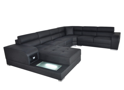 Ledersofa Couch Wohnlandschaft Design Garnitur Modern Ecke Sofa U-Form mit USB