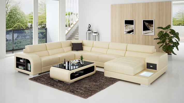 Ledersofa Couch Wohnlandschaft Design Garnitur Modern Ecke Sofa U-Form mit USB