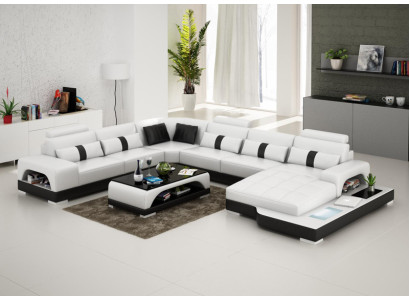 Ledersofa Couch Wohnlandschaft Ecksofa Eck Garnitur Design Modern Sofa mit USB