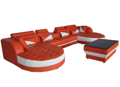Moderne Leder Sofa Eckcouch Polster Wohnzimmer Ecksofa U Form Wohnlandschaft USB