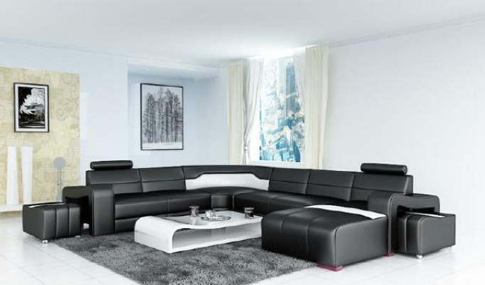 Wohnlandschaft Couch Polster Eck Garnitur Designer Ledersofa Big Sofa Neu PISA