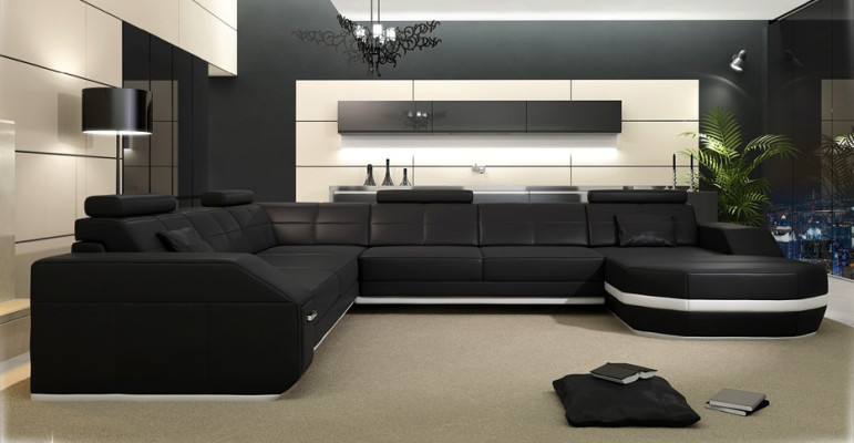 Design Sofa mit USB Couch Polster Ecksofa Wohnlandschaft Ledersofa Eckgarnitur
